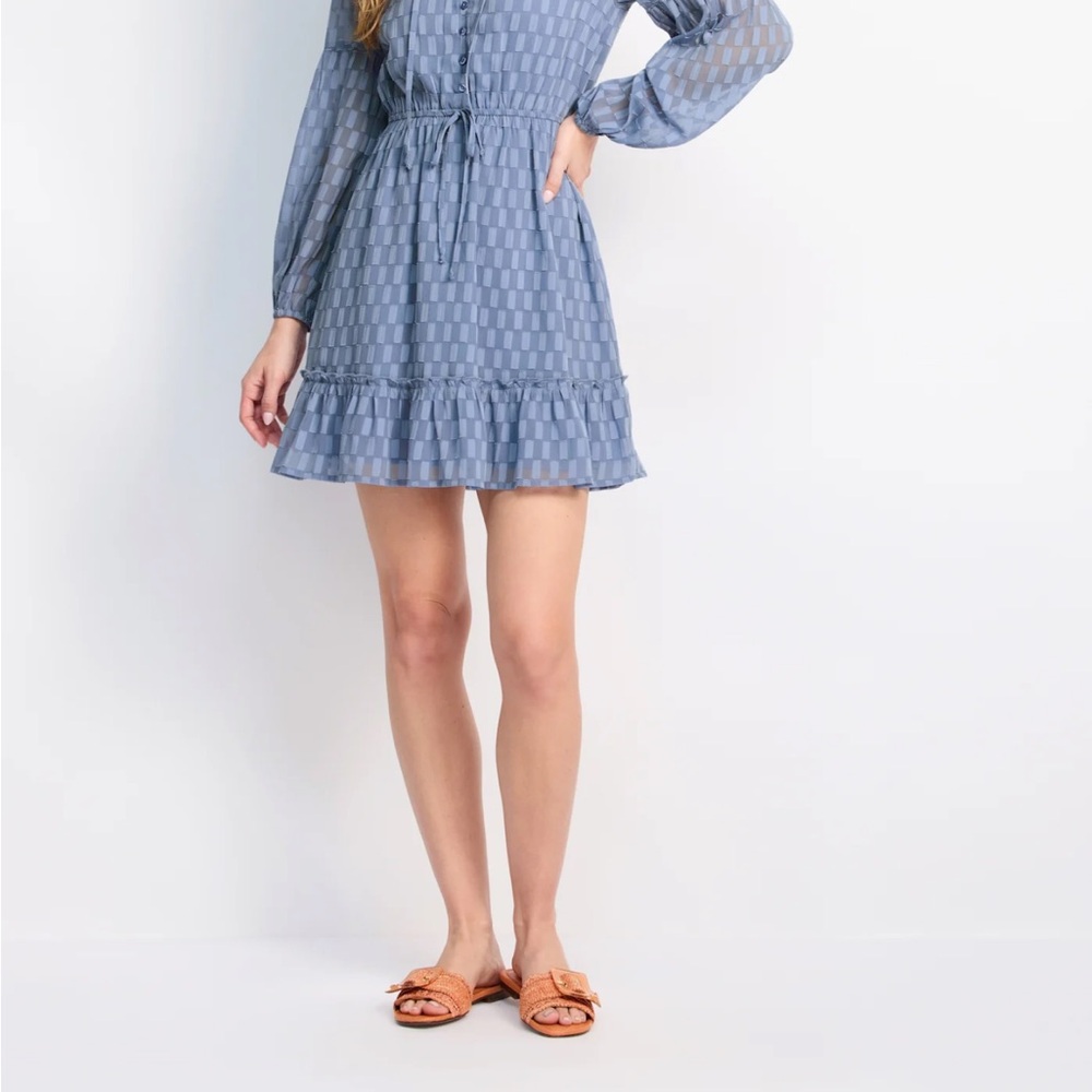 Blue and White Ruffled Smocked Sundress